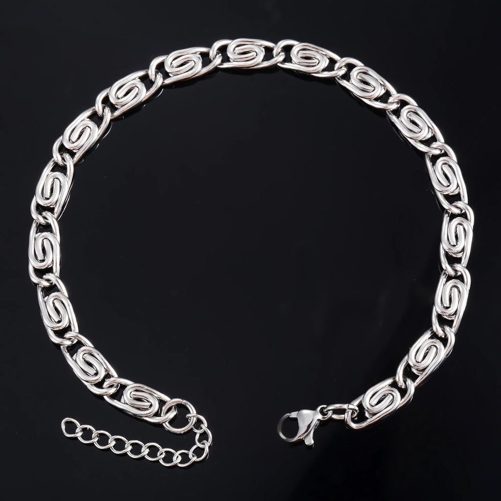 Unique Twisted Stainless Steel Bracelet for Women Men Link Foot Hand Chain with Extender Ankle Anklet Jewelry Accessories Summer