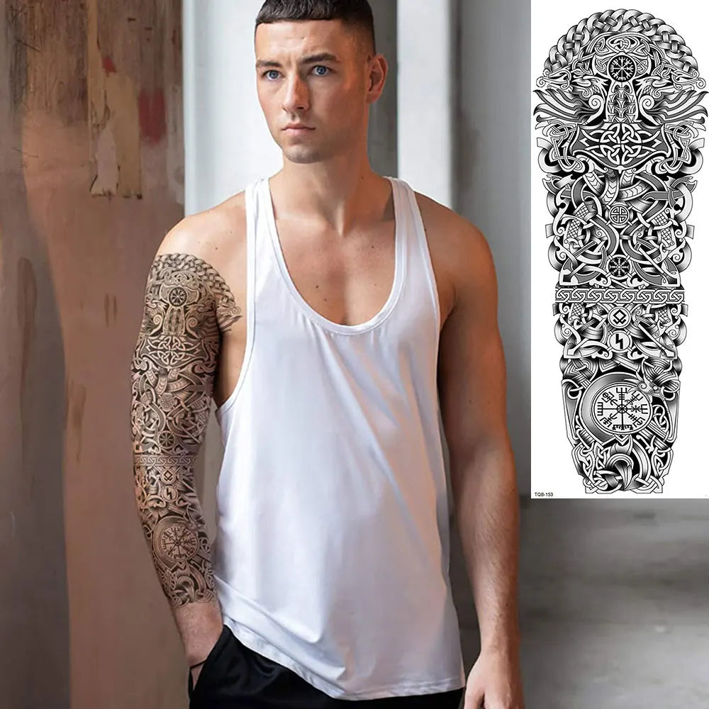 Waterproof Temporary Tattoo Sticker Large Size Tattoo for Men Sleeve Clock Fake Tattoo for Women Girl Full Arm Tattoo Fake