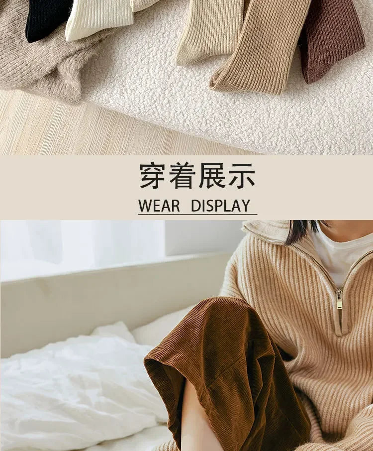 Winter Cashmere Wool Woman Socks Solid Cream Color Harajuku Retro Long Socks Women Girls Thermal Crew Sock Calcetines Mujer New
