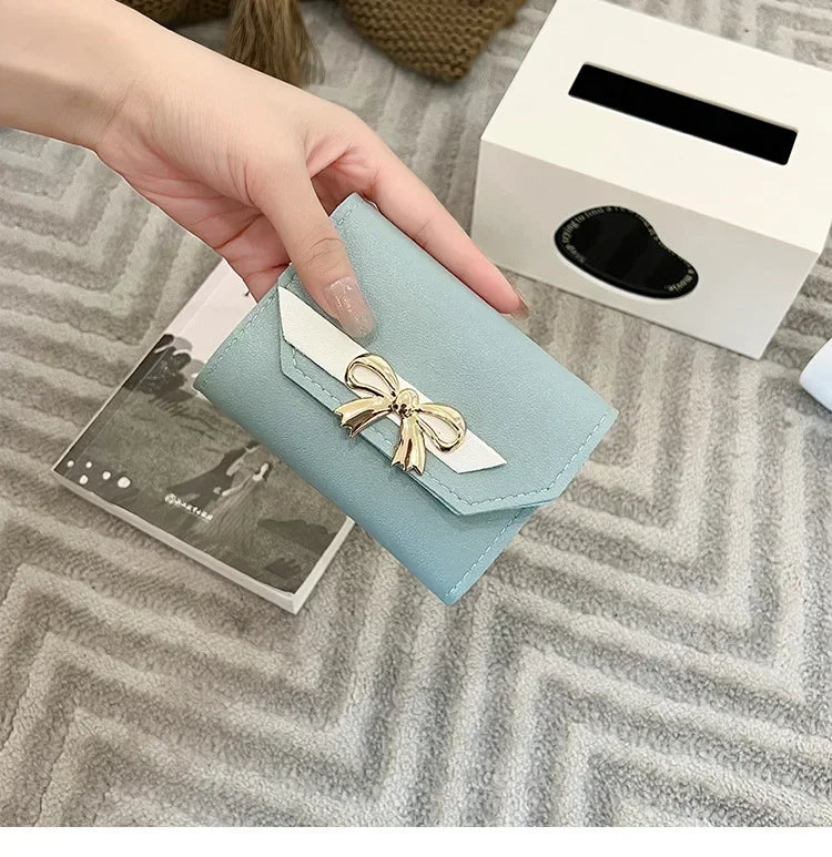 Women Wallet Foldable Portable Ladies Short Coin Purses Fashion Cute Bow Clutch Bag PU Leather Quality Female Card Holder Purse