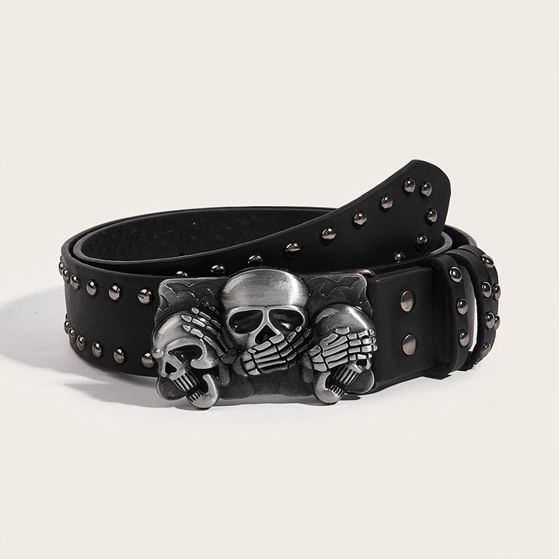Halloween Skeleton Hand Belt Skull Casual Gothic Men Belt Vintage Snap Buckle Beaded Hip Hop Rock Cowboy Decoration Punk Belts