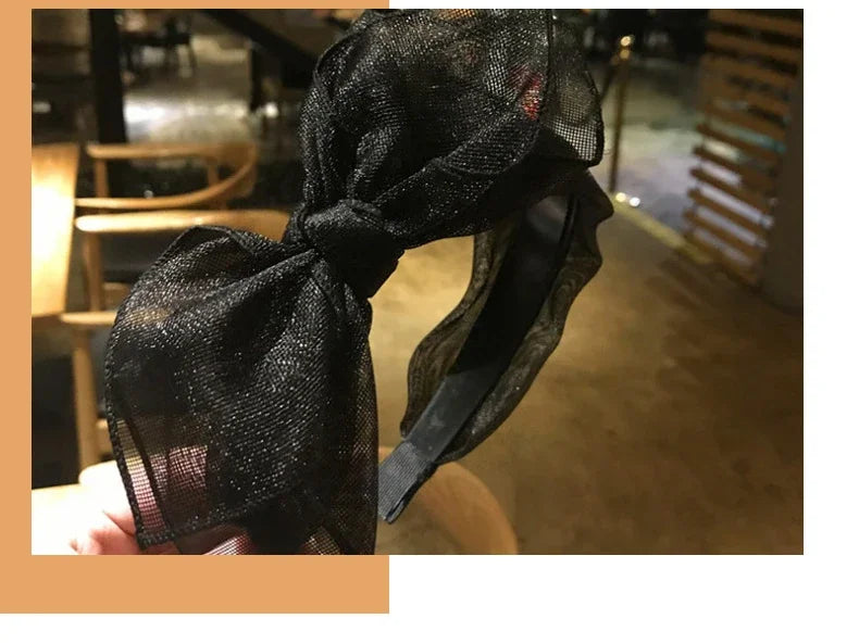 Bow Hairband Black Mesh Headband for Women Korean Fashion Double Layers Headbands with Lips Print Ladies Hair Accessories