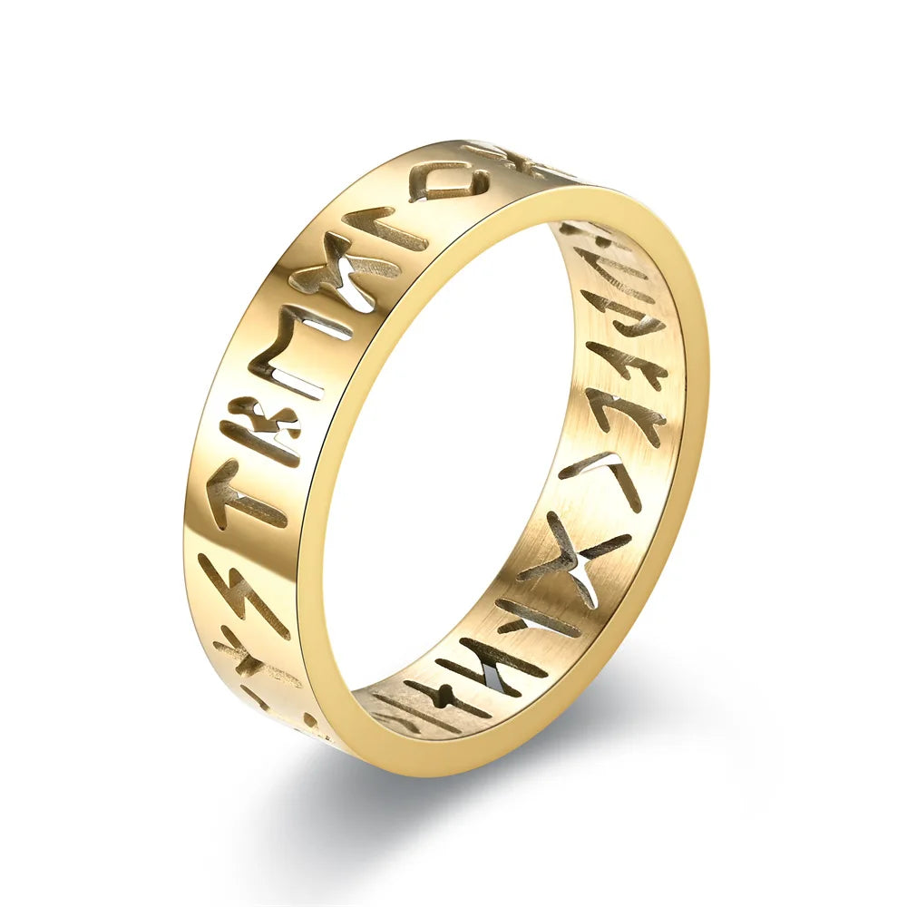 2025 New Stainless Steel Hollow Out Ring for Men Women Fashion Hollow Rune Design Finger Anillo Antiestres Anxiety Rings