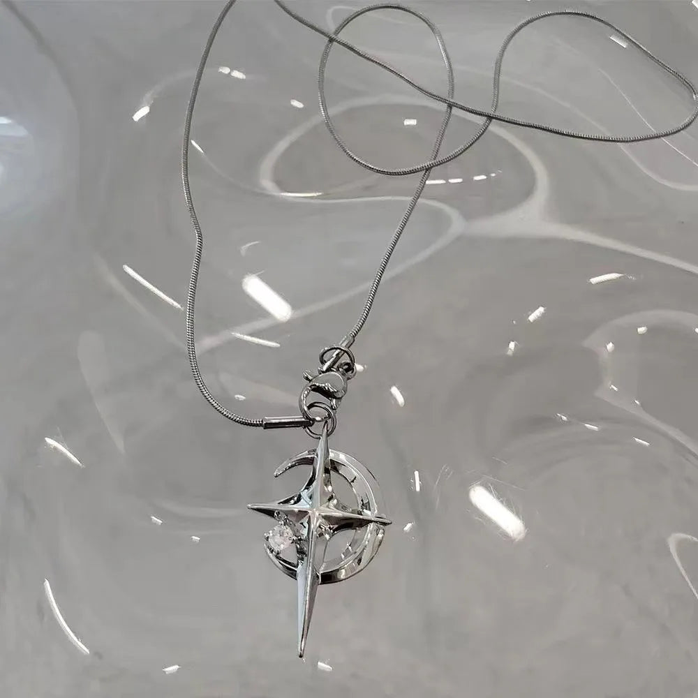 Hip Hop Black Crystal Love Heart Charms Pendant Necklace for Women Punk Rock Long Chain Tassels Choker Necklace Trend Jewelry
