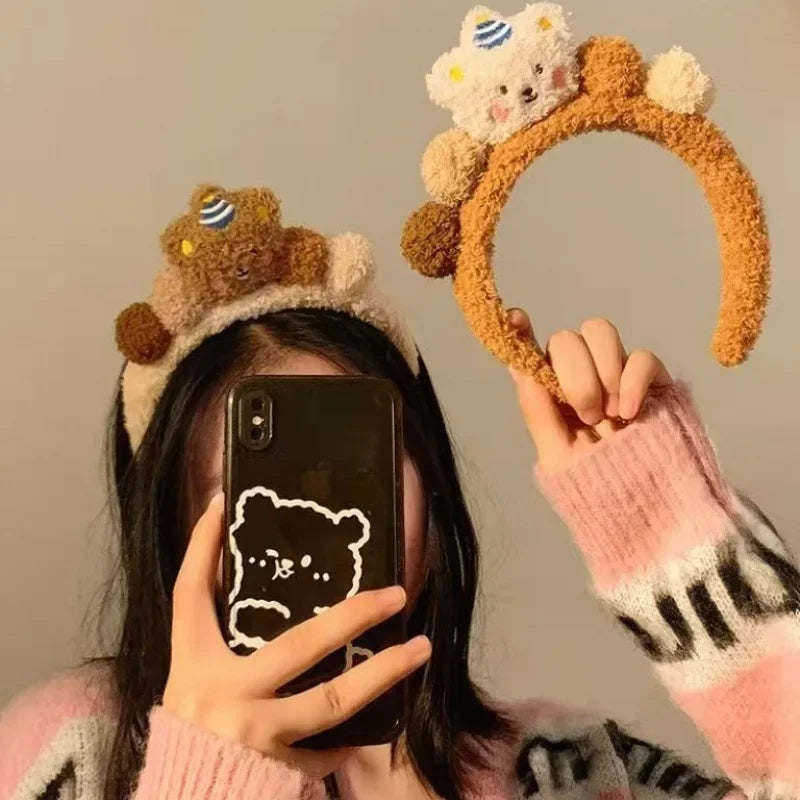 2024 Cute Plush headbands For Women Bear Hairbands girls makeup headband Wash face head band  Non-slip Flower hair Hoop Headwear