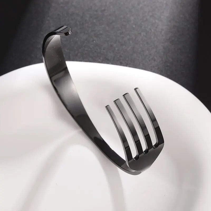 Creative Design Cutlery Knife Fork Men Bangles Women Stainless Steel Friendship Arm Cuff Open Bracelet Fun Trend Jewelry