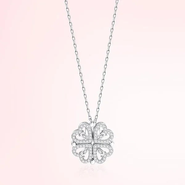 1/2PC Unique Heart Shaped Four Leaf Clover Pendant Necklace Silver Gold Jewelry Zircon Love Clavicle Chain Gifts Openable
