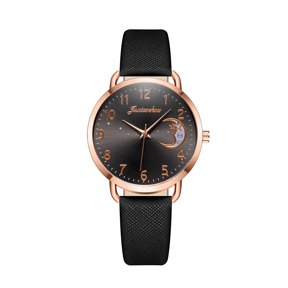 New Famous Brand Women Watch Moon Dial Quartz Watch PU Leather Strap Calendar Wristwatches Clock Gift Reloj Mujer Dropshipping