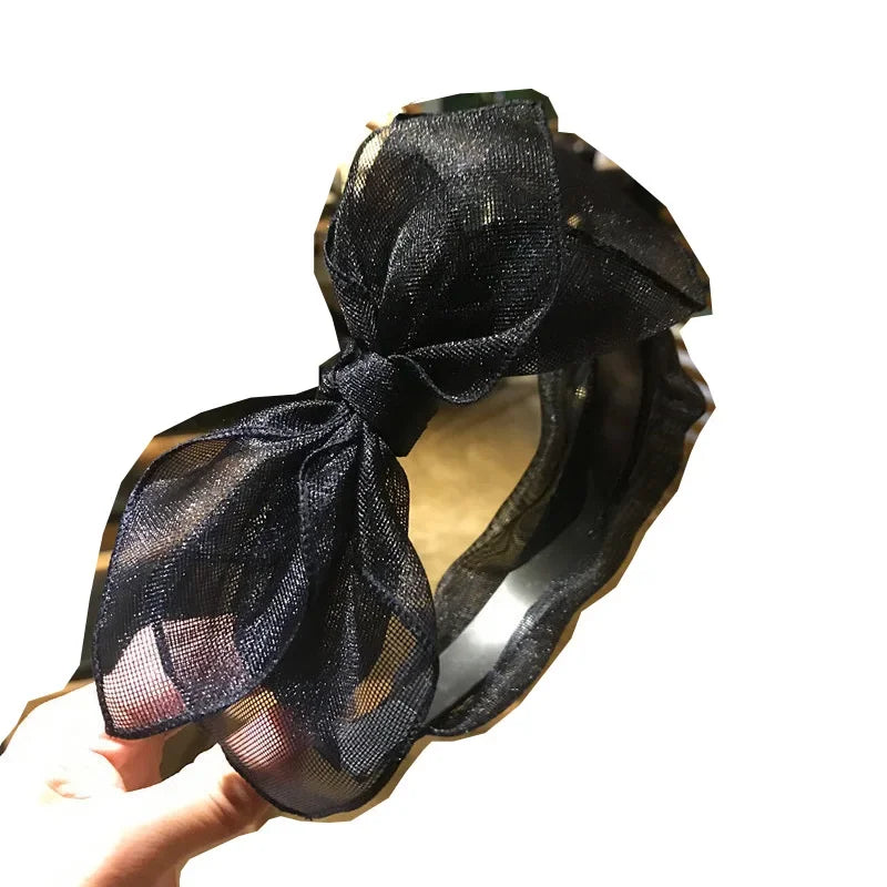 Bow Hairband Black Mesh Headband for Women Korean Fashion Double Layers Headbands with Lips Print Ladies Hair Accessories