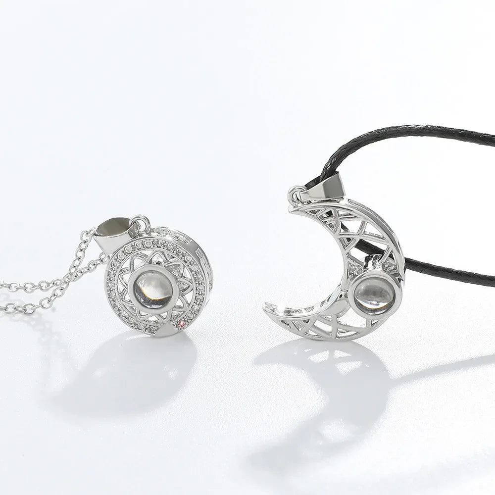 Fashion Couple Matching Necklace Sun Moon Necklaces for Lovers Gift Heart Magnetic Paired Pendant Jewelry Chain Choker 2 Pcs/set