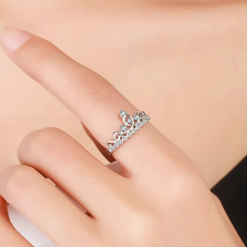 Elegant Princess Tiara Crown Adjustable Ring for Women Girl  zircon ring coronation ring