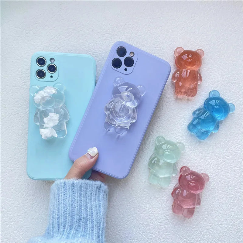 Korea Glitter Bear Cell Phone Holder Grip Tok Bracket for iPhone Samsung Xiaomi Foldable Car Folding Mobile Socket Stand