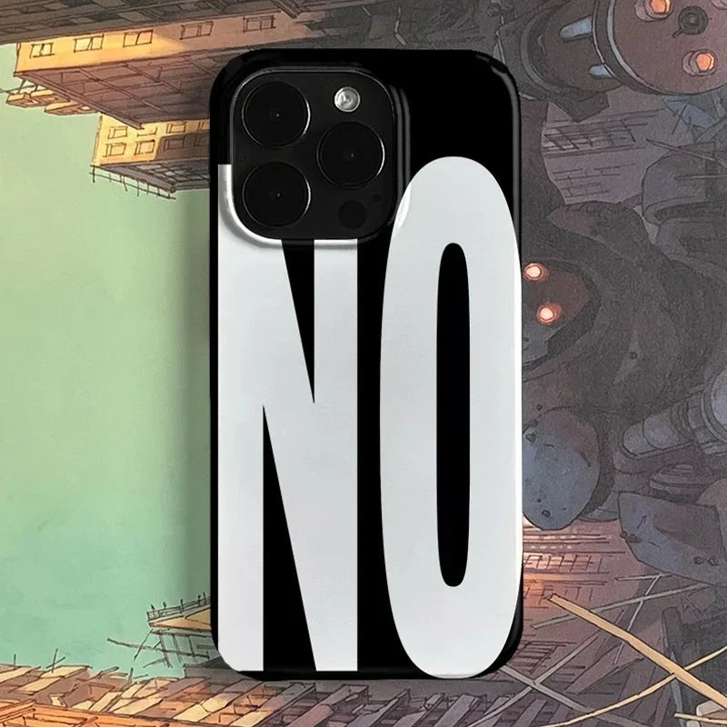 Black White Letters NO and YES Personalized Art Phone Case For iPhone 11 12 13 14 15 16 Pro Max 16E XR X XS Max 7 8 Plus Cover