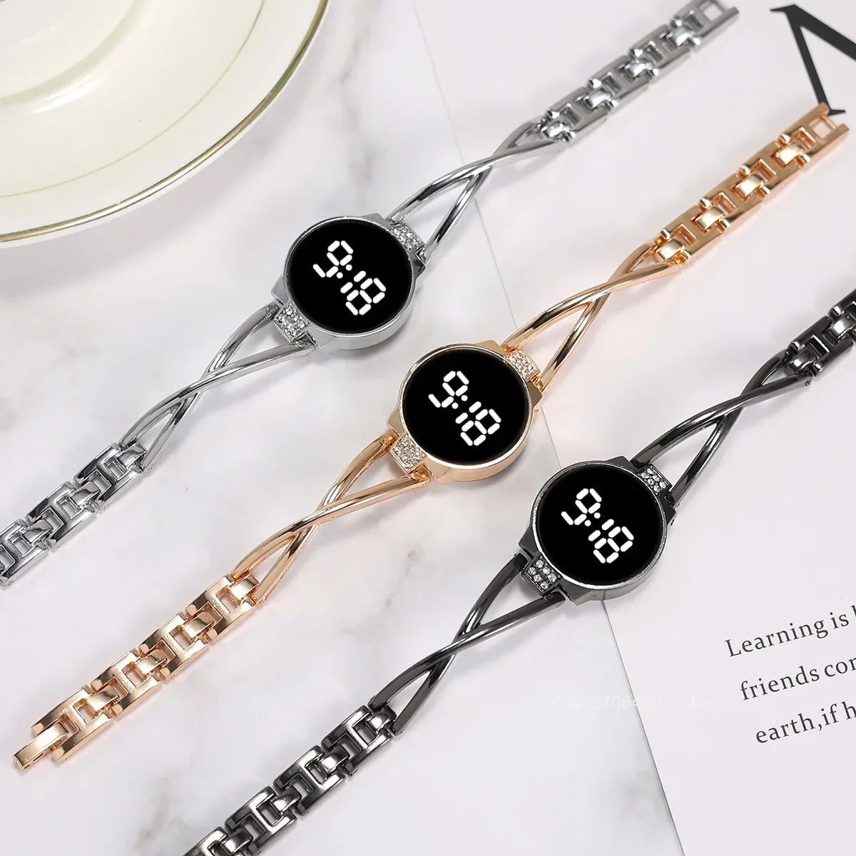 LED Fashion Watch for Women Bracelet Touch Screen Ladies Time Steel Band Electronic Student Ladies Simple Style Watches