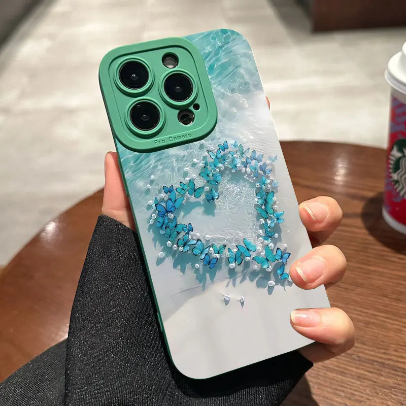 Blue Butterfly Ocean Waves Phone Case For iPhone 16 15 Pro Max 14 13 12 11Pro Max  Mini X XS XR 7 8 Plus SE Silicone Soft Cover