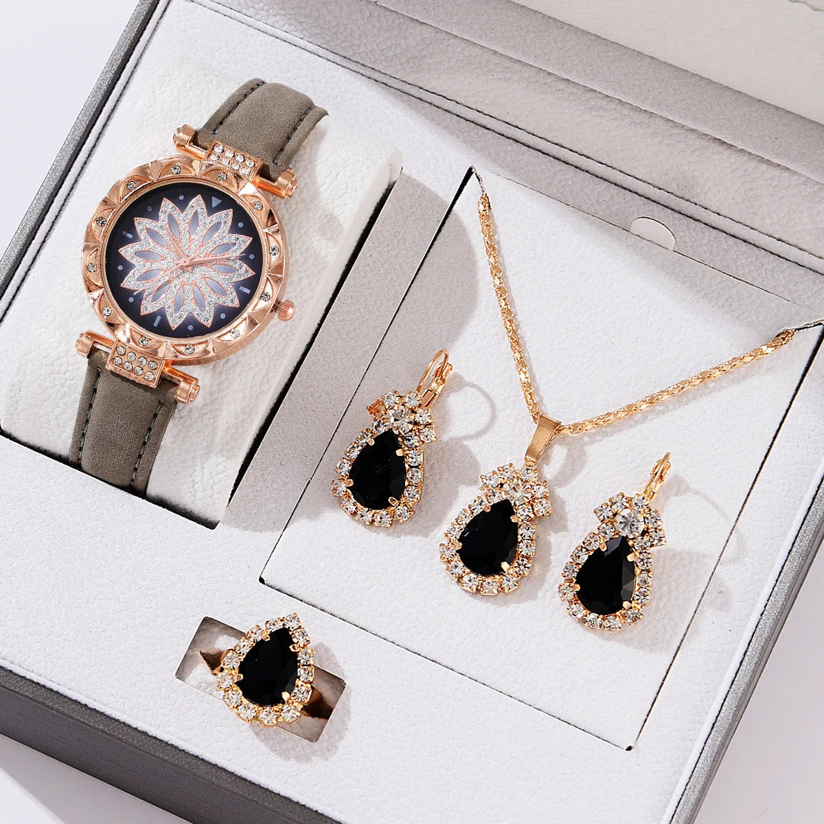 Ladies Watch 5pcs Set Watches for Women Leather Band Simple Casual Women's Analog WristWatch Bracelet Gift Montre Femme (No Box)