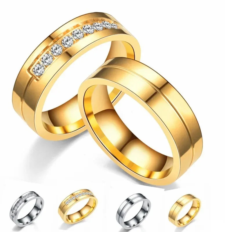 Fashion Wedding Bands Rings for Women Men Love Gift Gold-color Trendy Stainless Steel Promise Couple Jewelry Gifts