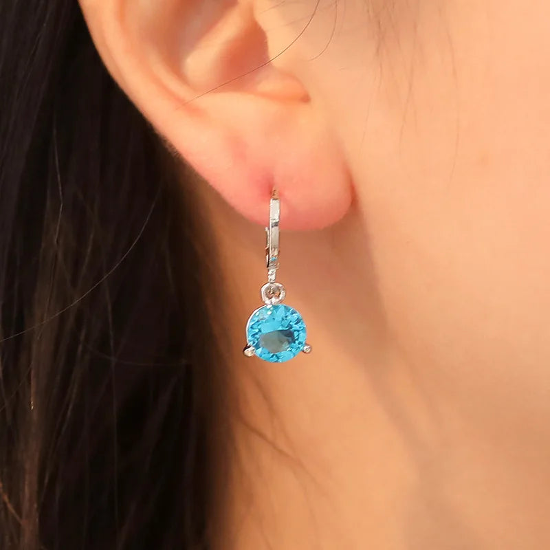 New Fashionable Temperament Jewelry Necklace and Earrings Two-piece Set Round Multi-color Zircon Pendant Set