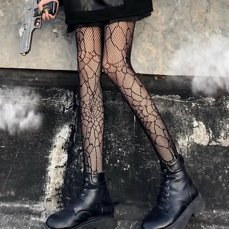 Lolita Girls Cute Pentacle Print Tights Women Sexy Gothic Punk Magical Five-Pointed Star Mesh Fish Net Pantyhose Body Stockings