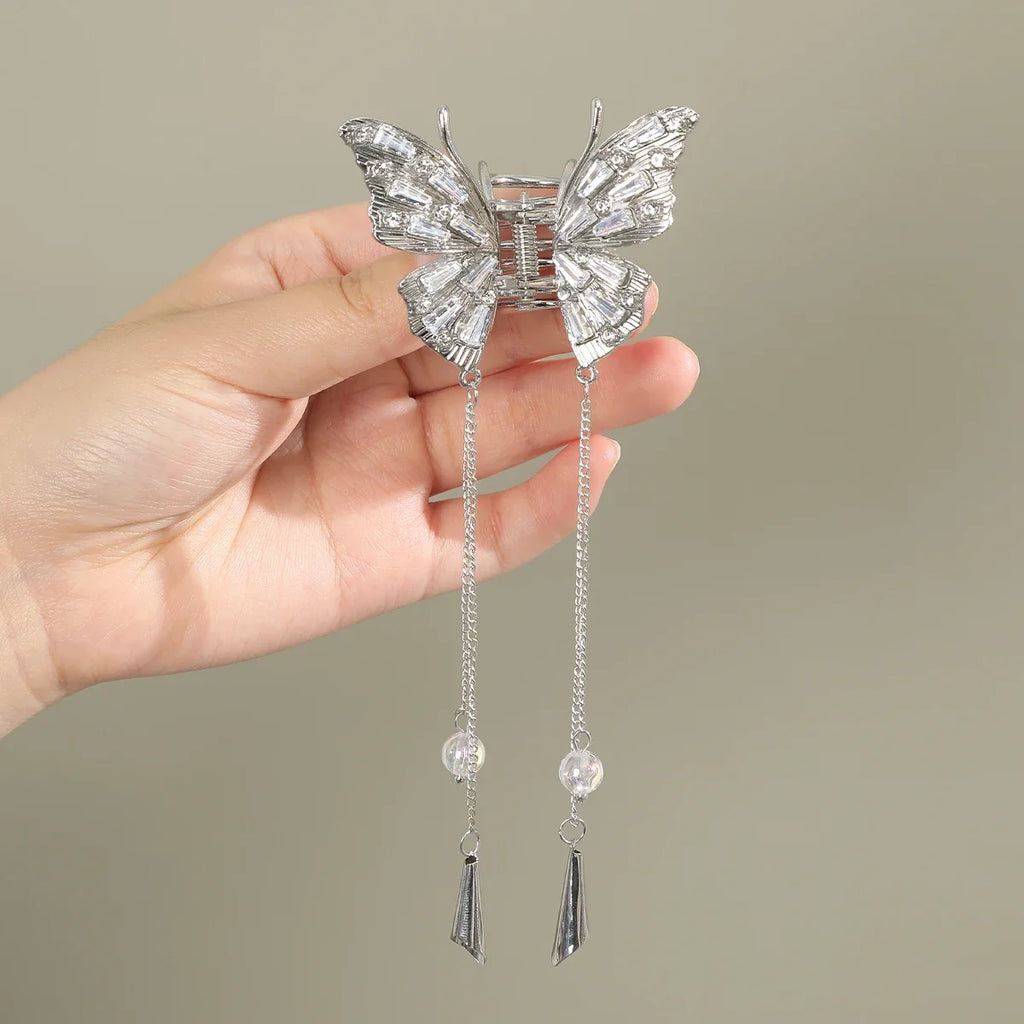Crystal Butterfly Hair Claw Crab Clip for Women Girls Alloy Tassel Hair Clips Shark Clip Hair Accessories
