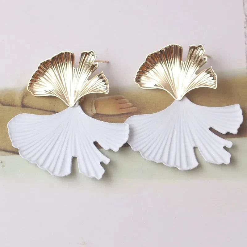 New Ginkgo Biloba Dangle Earrings for Women Gold Color Top Metal Statement Drop Earrings boucle d'oreille Unusual Earrings