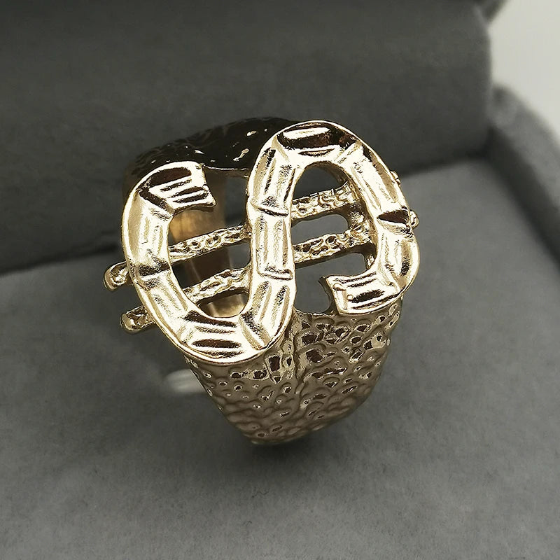 Luxury Golden Dollar Sign Bling Trendy Ring for Men Fashion Hip Hop Rock Party Jewelry Ring Mens Jewellery Gift Wholesale