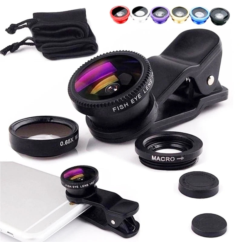 Universal 3in1 Fish Eye Lens Wide Angle Macro Smartphone Fisheye Lens Zoom For iPhone Samsung Xiaomi Mobile Phone Camera Lens
