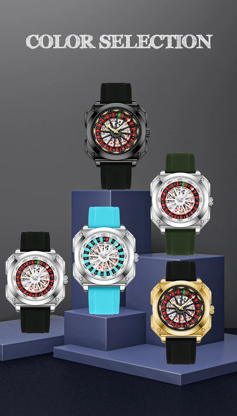 Luxury 360° Rotating Dial Watch – Waterproof Quartz Timepiece with Premium Silicone Strap