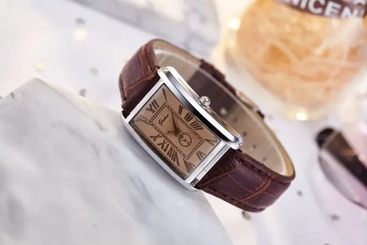 Couple Quartz Watch Luxury Rectangle Dial Women Men Leather Band Watches Luxury Gift Casual Wristwatch Relojes Para Mujer