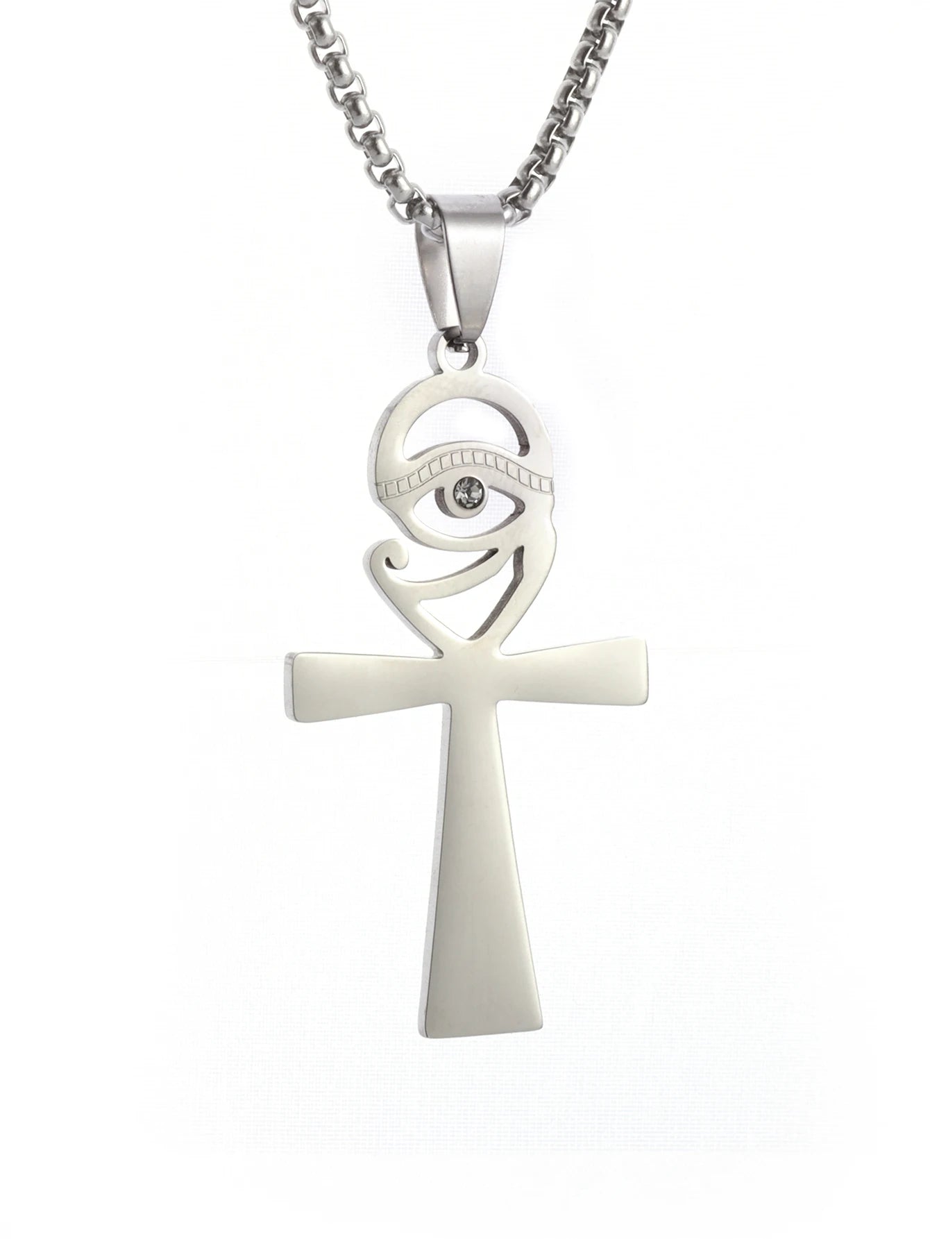 Shining Iced Out Ancient Egyptian God Eye of Horus Cross Pendant Necklace for Men and Women Hip Hop Trendy Amulet Jewelry Gift