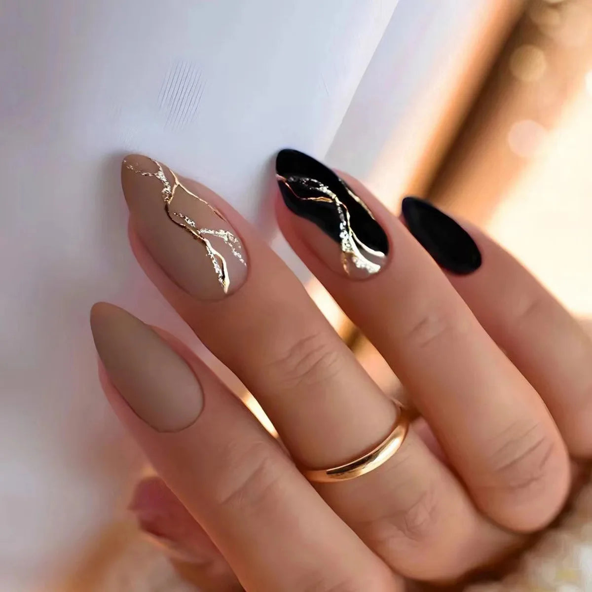 24pc Sweet Cool Hot Girl False Nail with glue Wearable black y2k pink diamond fake nails with designs press on nails Art Almond