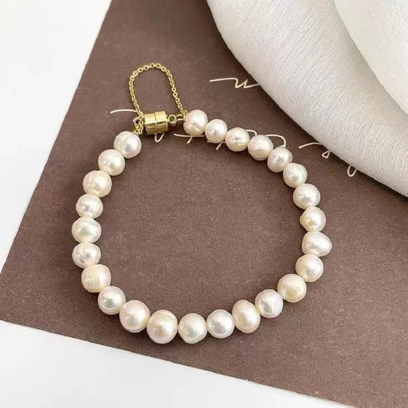 Elegant Irregular Simulated-pearl  Bracelet for Women's Magnetic Buttons Creative Design Bracelet Wedding Jewelry Accessories