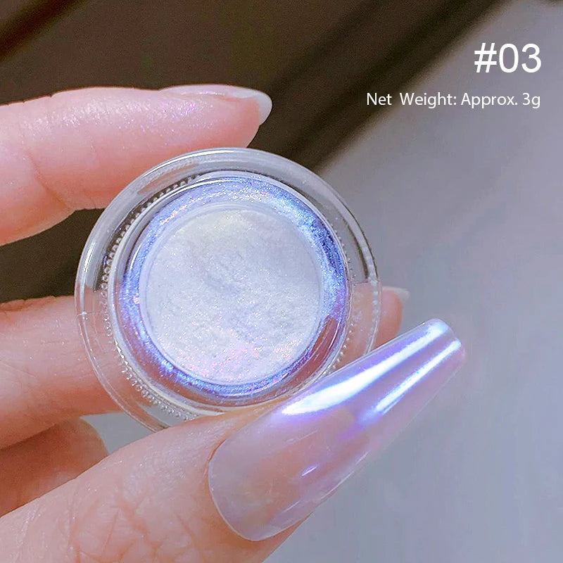 NICOLE DIARY Bright White Pearl Nail Powder Moonlight Plating Mirror Aurora Effect Pigments UV Gel Polish Chrome Dust Nail Decor