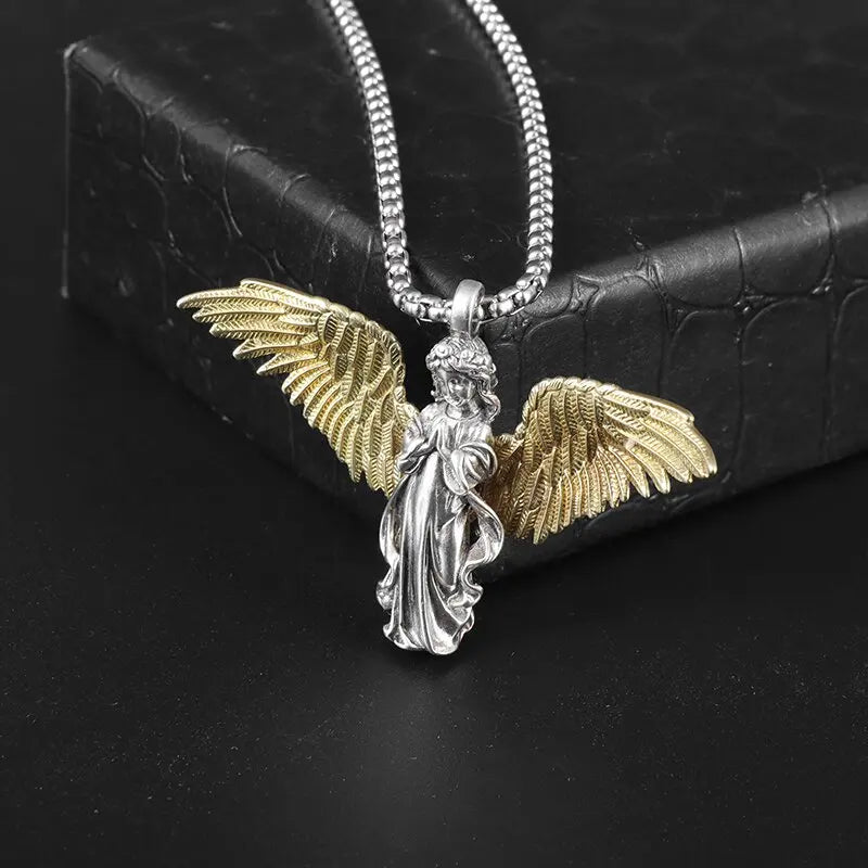 Silver-Plated Anime Mecha Beautiful Girl Girl Pendant Necklace Men and Women Hip-Hop Rock Punk Trendy Jewelry Gift