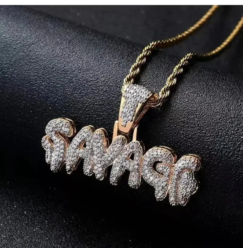 Classic Fashion Necklace Men and Women Hip Hop Punk Letter Micro Inlaid Sliding Pendant Long Necklace