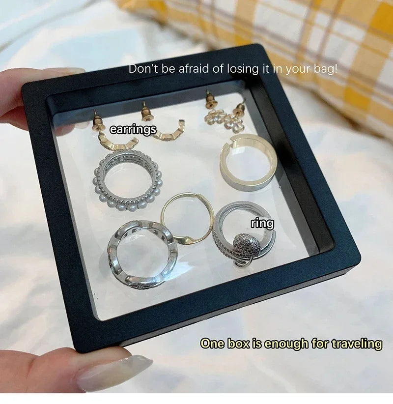 PE Film Jewelry Storage Box 3D Packaging Case Free Stand Floating Frame Membrane Ring Earrings Necklace Display Holder