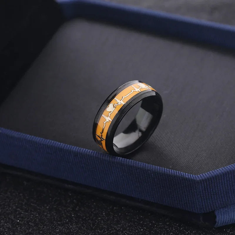 Fashion Love Heart Glow Rings Luminous Titanium Steel Teenager Heartbeat Fluorescence Couple Rings for Boys Girls Gifts