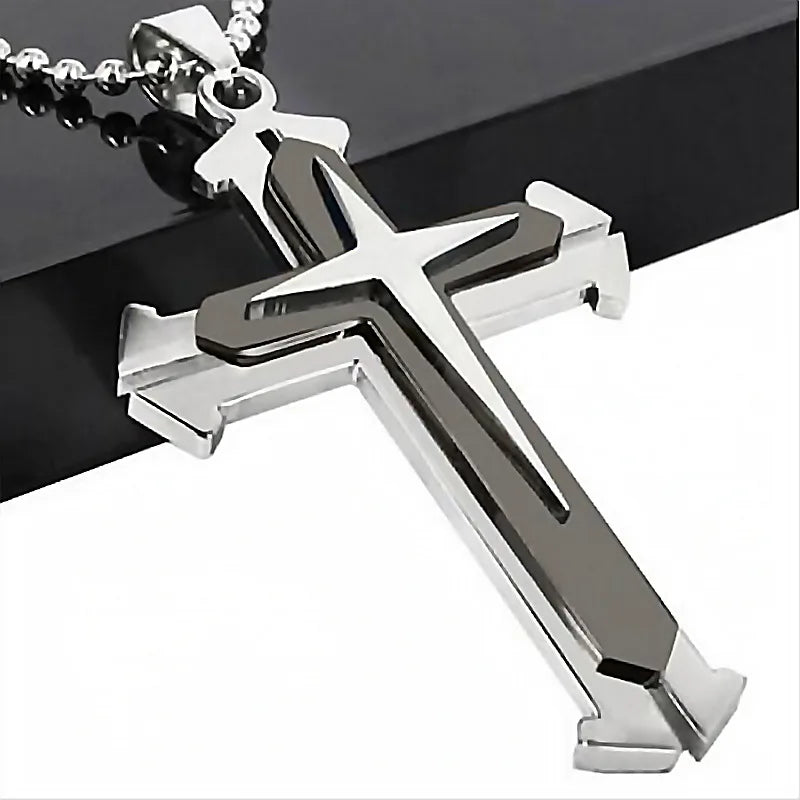2025 Ins New Cross Pendant Necklace For Men Simple Cool Zircon Black Gold Color Stainless Steel Chain Hip Hop Punk Jewelry Gift
