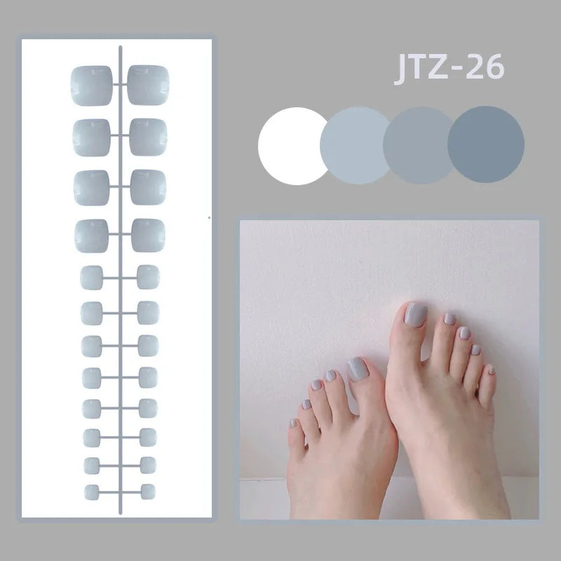 24P Acrylic Toenails Bright Faced Press on Nails Art Removable Short Fake Toenails Full Cover Artificial Toe False Nails No Glue