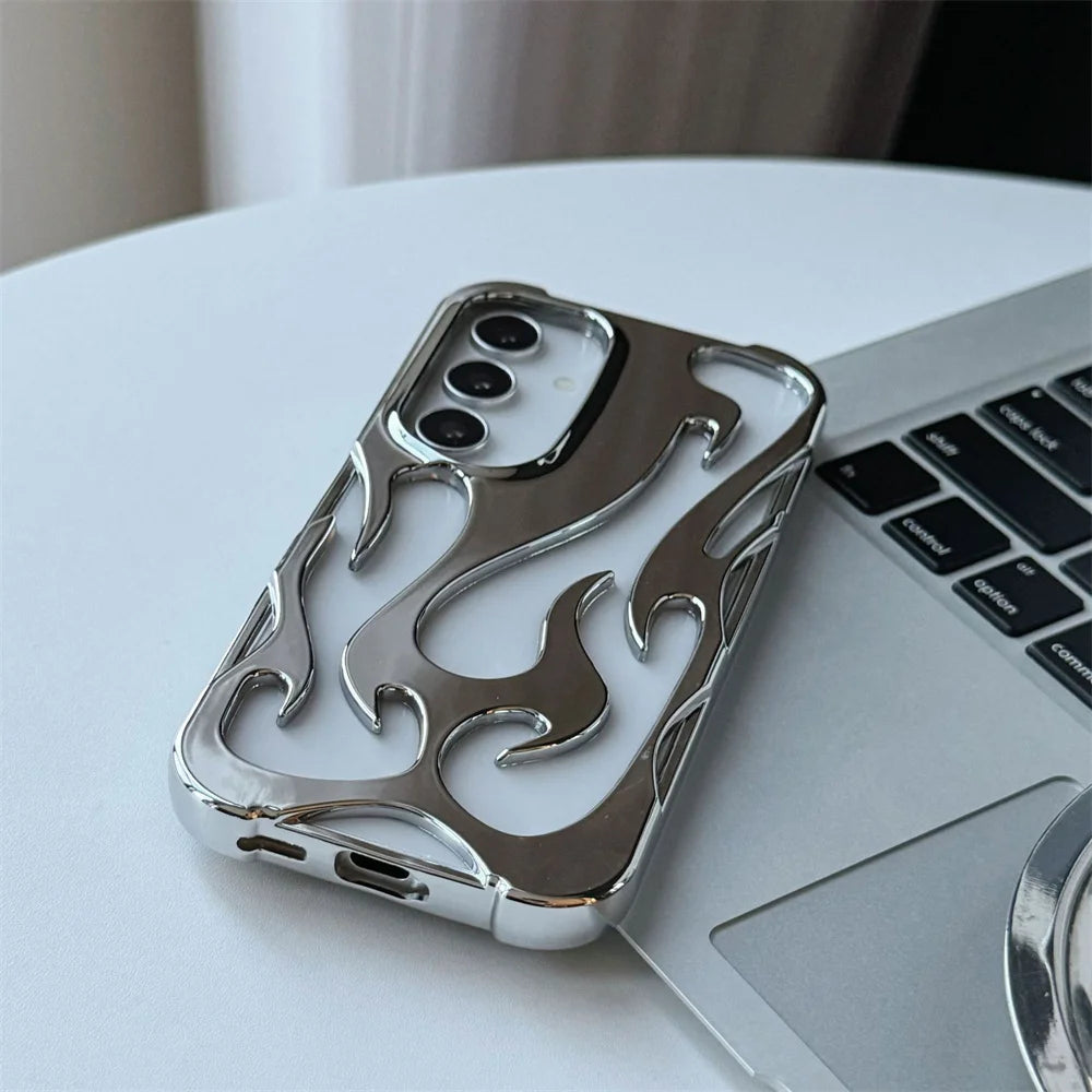 Fashion Hollow Slim Flame Pattern Soft Case For Samsung Galaxy S25 S24 Ultra S22 S23 A54 A55 A16 A15 A14 A06 Shockproof 3D Cover