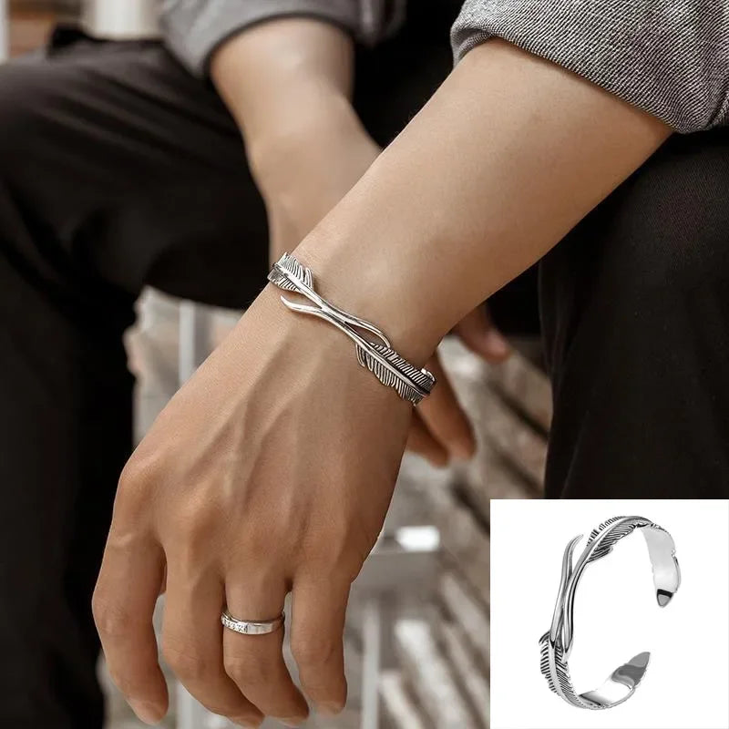 Silver-Plated Moebius Cuff Bangles Engraved Fish Elephant Totem Infinite Loop Bracelet Men's Twisted Armband Cuff Jewelry Gift