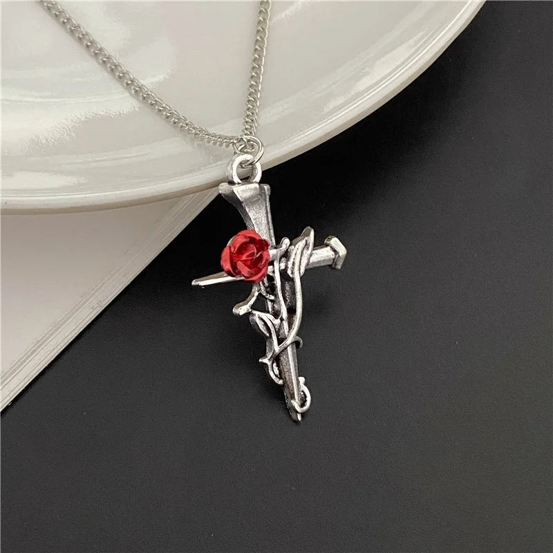 Punkl Big Cross Pendant Necklaces for Women Men Gothic Irregular Cross Clavicle Chain Necklaces Aesthetic Jewelry