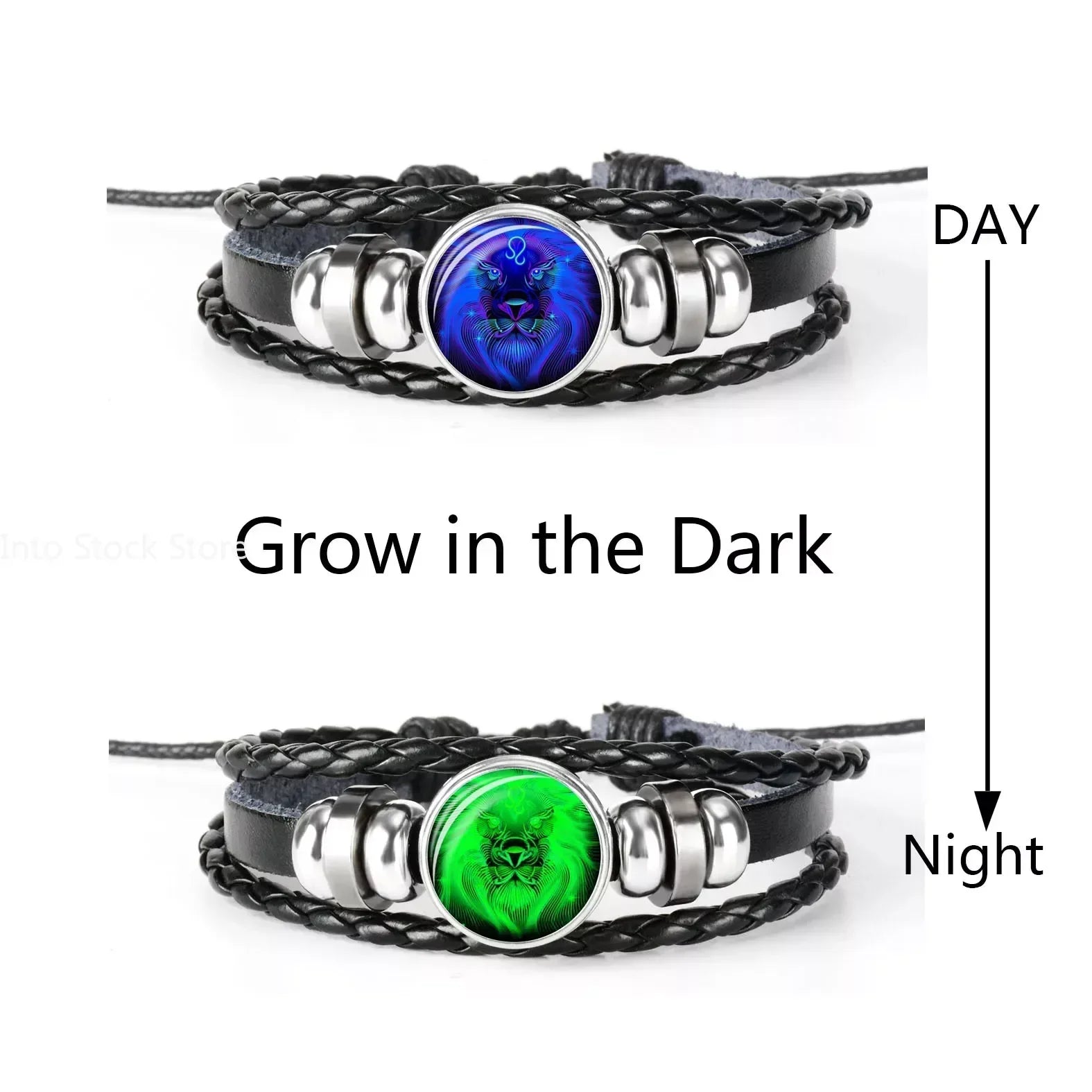 Gemini Leo Libra Scorpio Sagittarius 12 Constellation Luminous Bracelet Leather Bracelet Zodiac Charm Jewelry Bracelet for Men