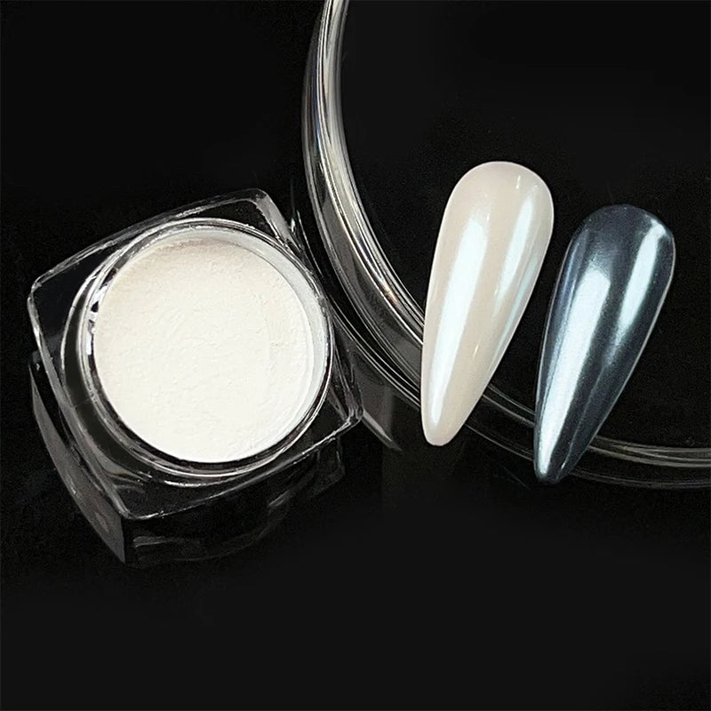 NICOLE DIARY Bright White Pearl Nail Powder Moonlight Plating Mirror Aurora Effect Pigments UV Gel Polish Chrome Dust Nail Decor