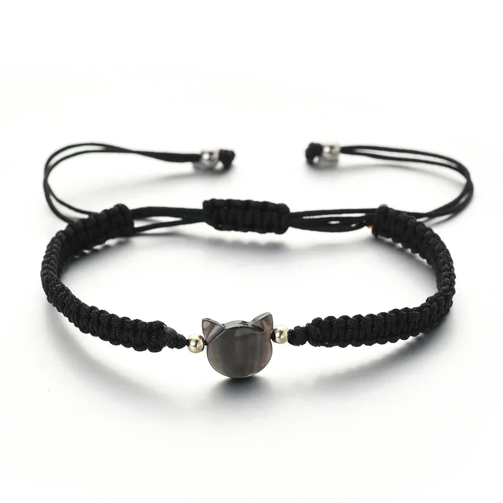 Natural Moonstone Obsidian Bracelets Minimalist Fidget Bracelet Handmade Cute Black White Cat Bracelet Party Accessories Jewelry