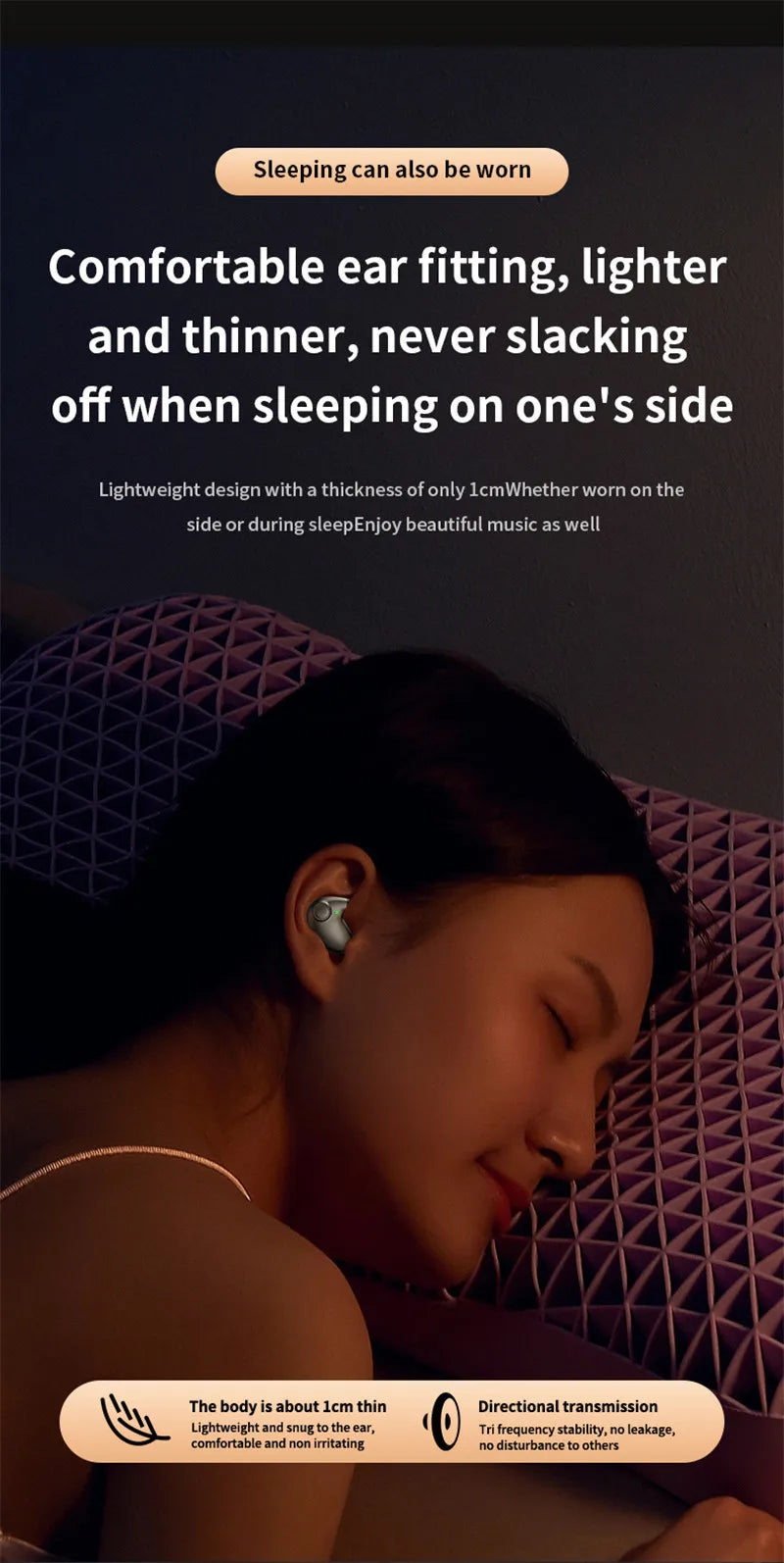 Invisible Bluetooth 5.3 Headphones Wireless Sleep Earphones HiFi Stero Noise Reduction Earbuds Sports Headsets for Xiaomi iPhone