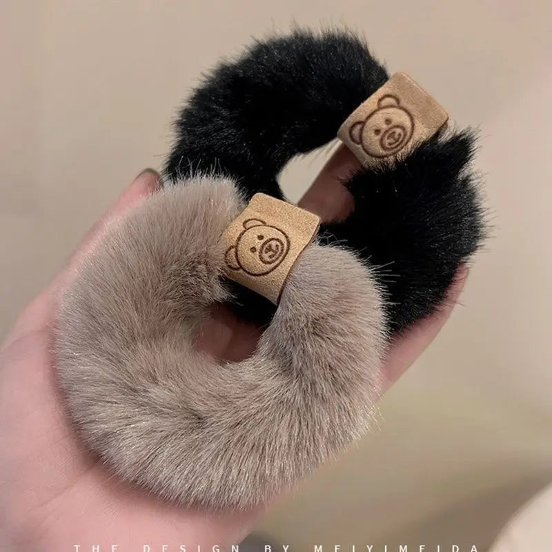 Autumn and Winter Plush Cute Bear Towel Ring Hair Tie Korean Style Hair Accessories Headband Thick High Elastic Hair Rope