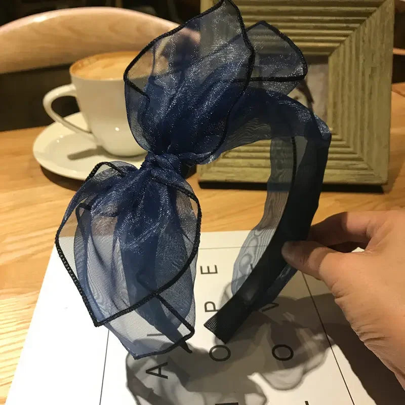 Bow Hairband Black Mesh Headband for Women Korean Fashion Double Layers Headbands with Lips Print Ladies Hair Accessories