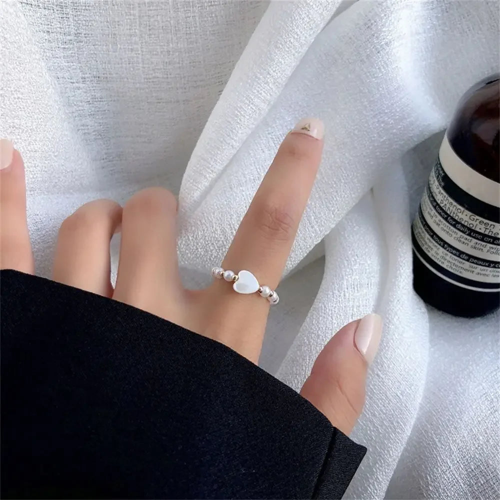 Elegant Heart Imitation Pearl Rings for Women Fairy Vintage Simple Retro Index Finger Ring White Sweet Minimalist Jewelry Gift