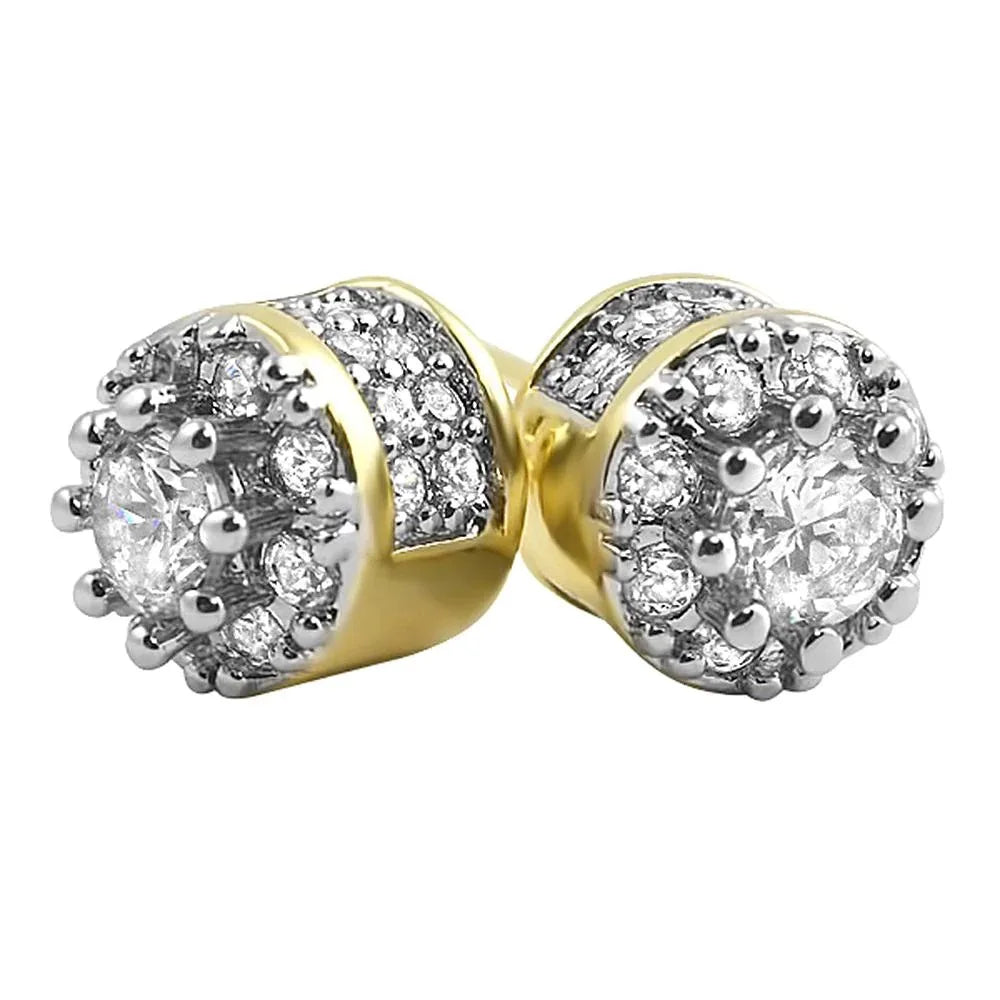 Hippie Iced Out Studs Earrings For Men Punk Silver Color Round Cubic Zirconia Earings Shiny Gold Color Jewelry Gift Male OHE174